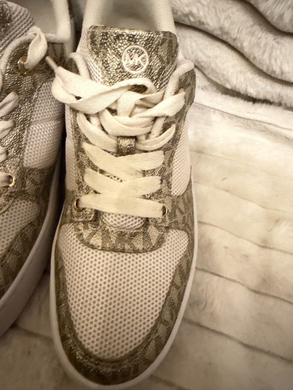 Michael Kors Cream & Gold Snake-Accent Lace-Up Sneakers - Picture 7 of 7